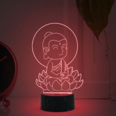 3D Illusion Little Gautam Buddha Night Light with Multicolored Gift for Friends & Family, Home Office Bedroom Decor